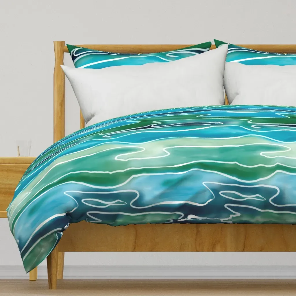 Blue and Green Sea Flowing Duvet Cover - Teal product