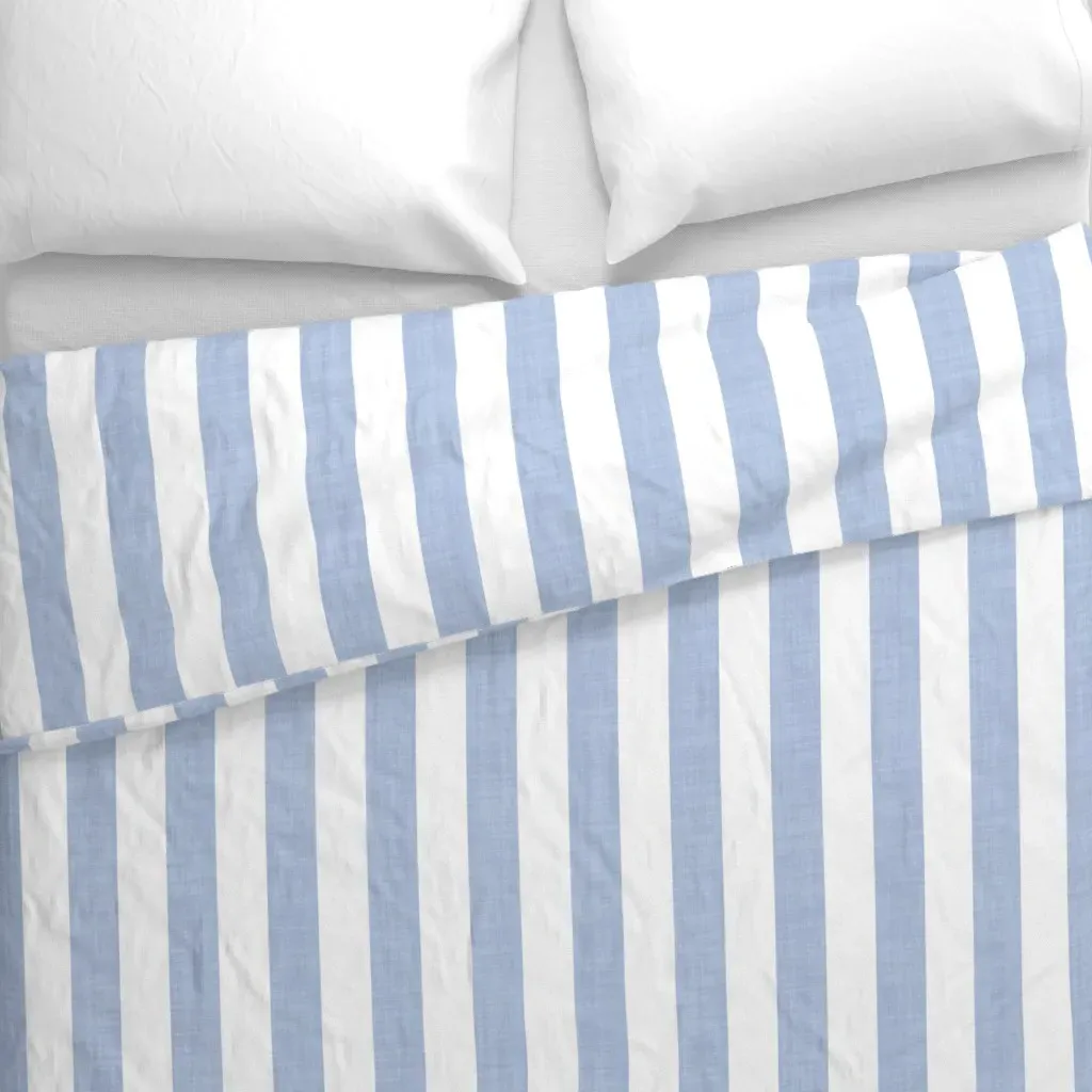 Blue and White Awning Stripe Duvet Cover - Blue alternate view