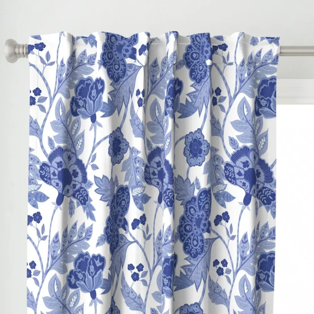 Blue and White Floral Curtain Panel - Indigo alternate view