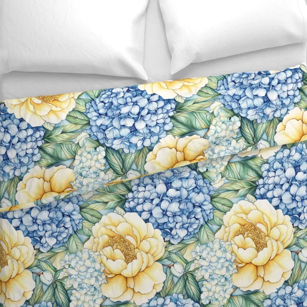 Blue and Yellow Flowers Duvet Cover - Yellow alternate view
