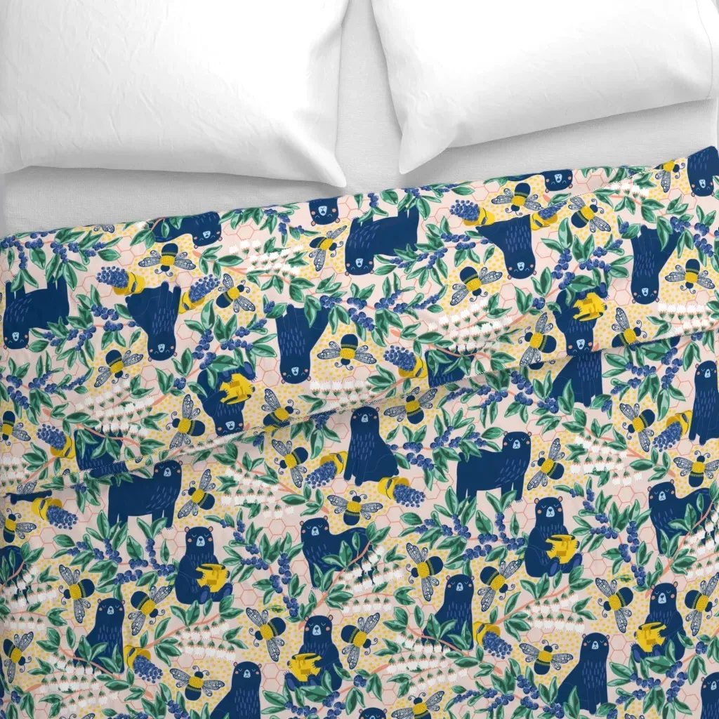 Blue-Bear-Y Bees Duvet Cover - Navy Blue alternate view