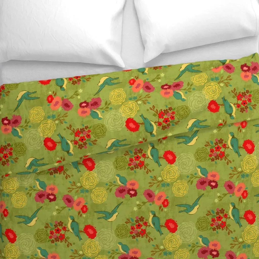 Blue Birds & Blush Blooms Duvet Cover - Teal alternate view