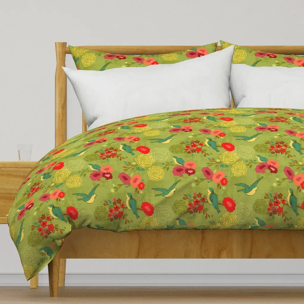 Blue Birds & Blush Blooms Duvet Cover - Teal product