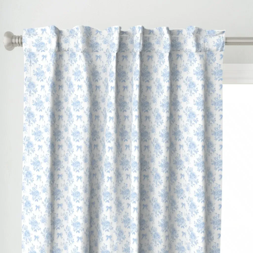 Blue Bows & Blue Roses Curtain Panel - Blue alternate view