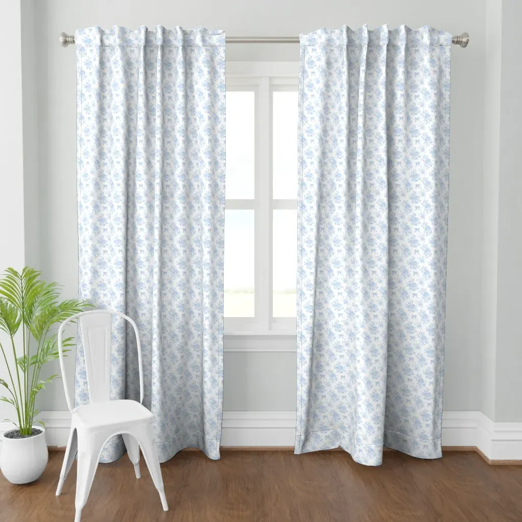 Blue Bows & Blue Roses Curtain Panel - Blue product