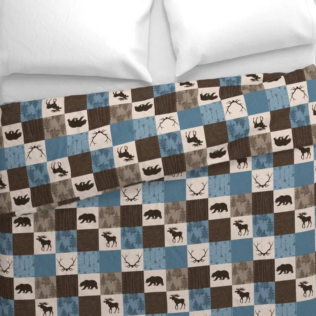 Blue Brown Moose And Bear Duvet Cover alternate view