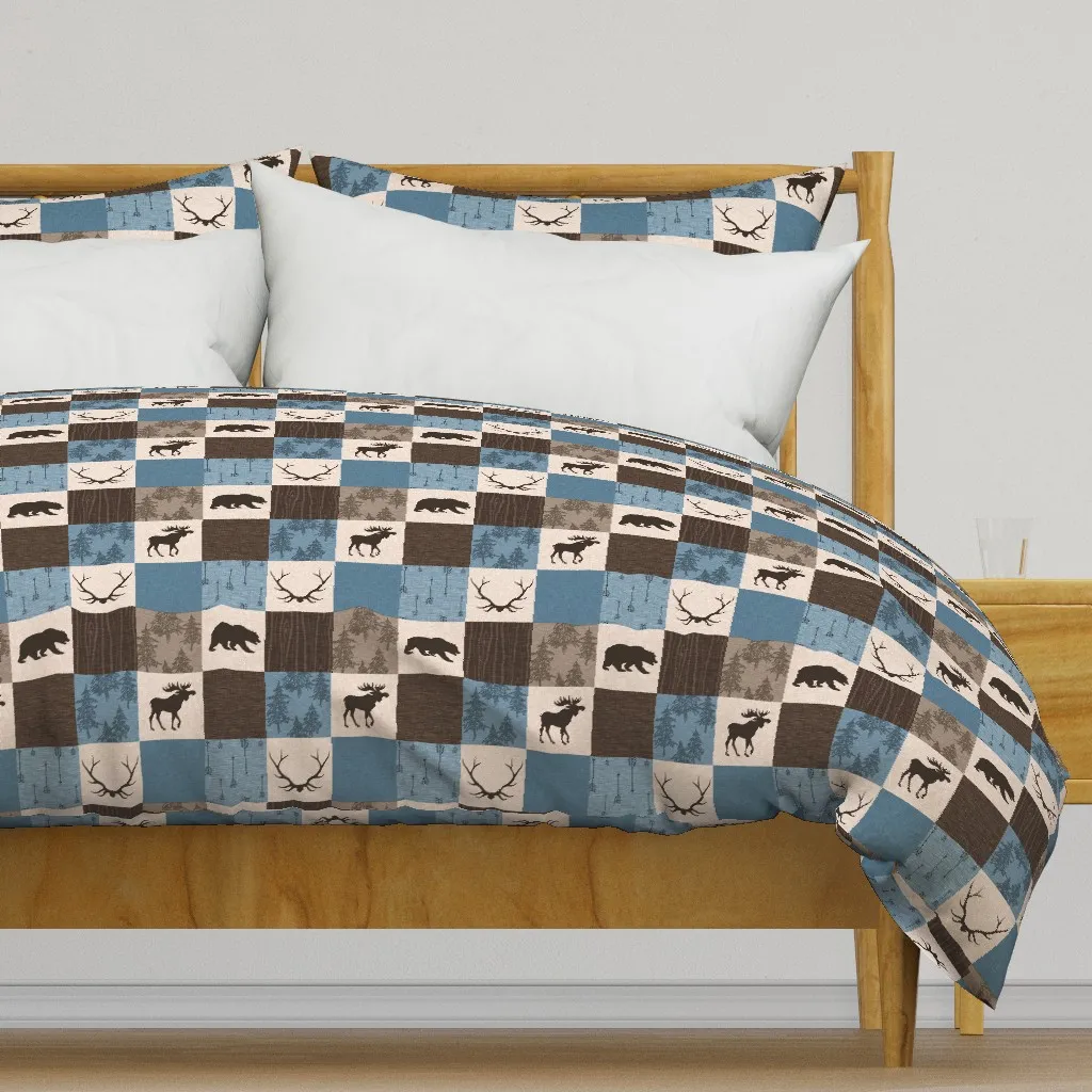 Blue Brown Moose And Bear Duvet Cover product