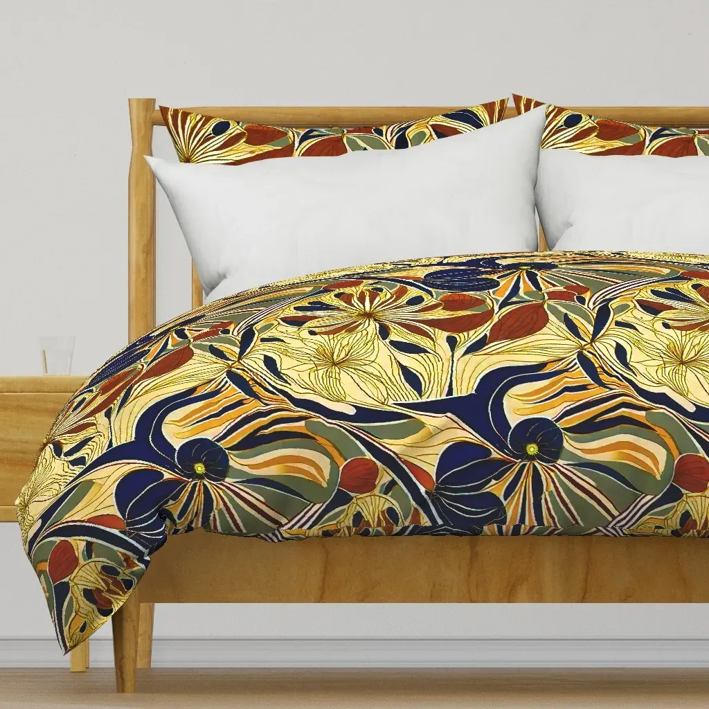 Blue Brown Yellow Flowers Duvet Cover - Gold product