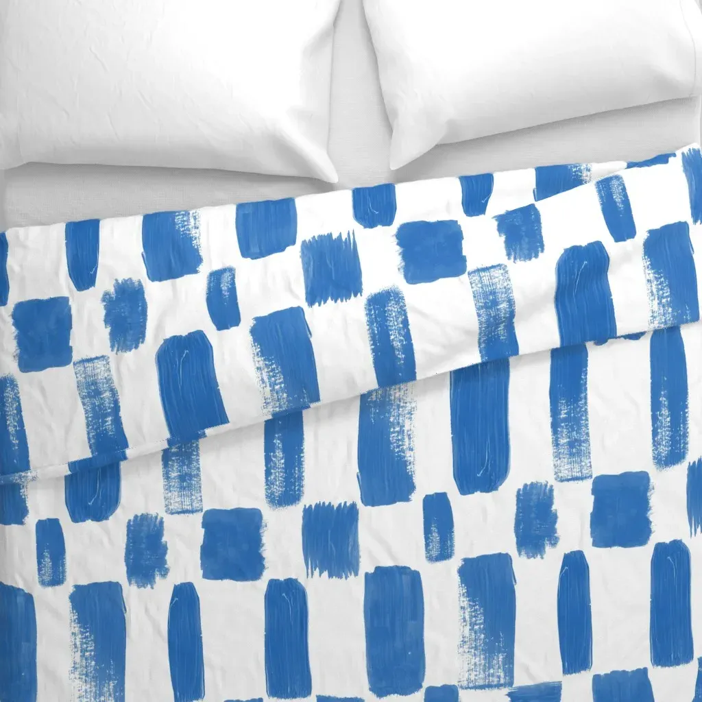 Blue Brushstroke Checker Large Duvet Cover - Blue alternate view
