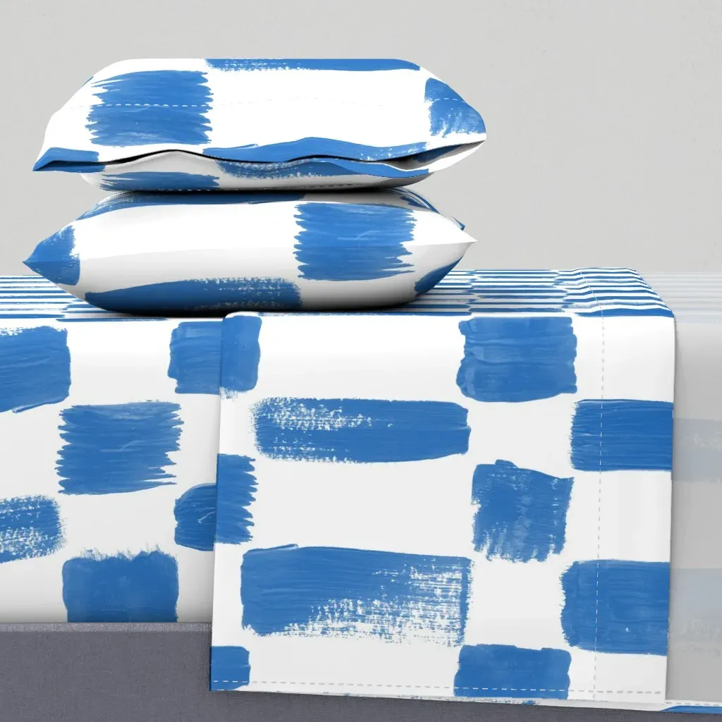 Blue Brushstroke Checker Twin XL Sheet Set - Blue product