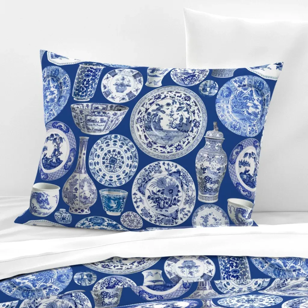 Blue Chinoiserie Standard Knife Edge Pillow - Blue, Cotton Sateen product