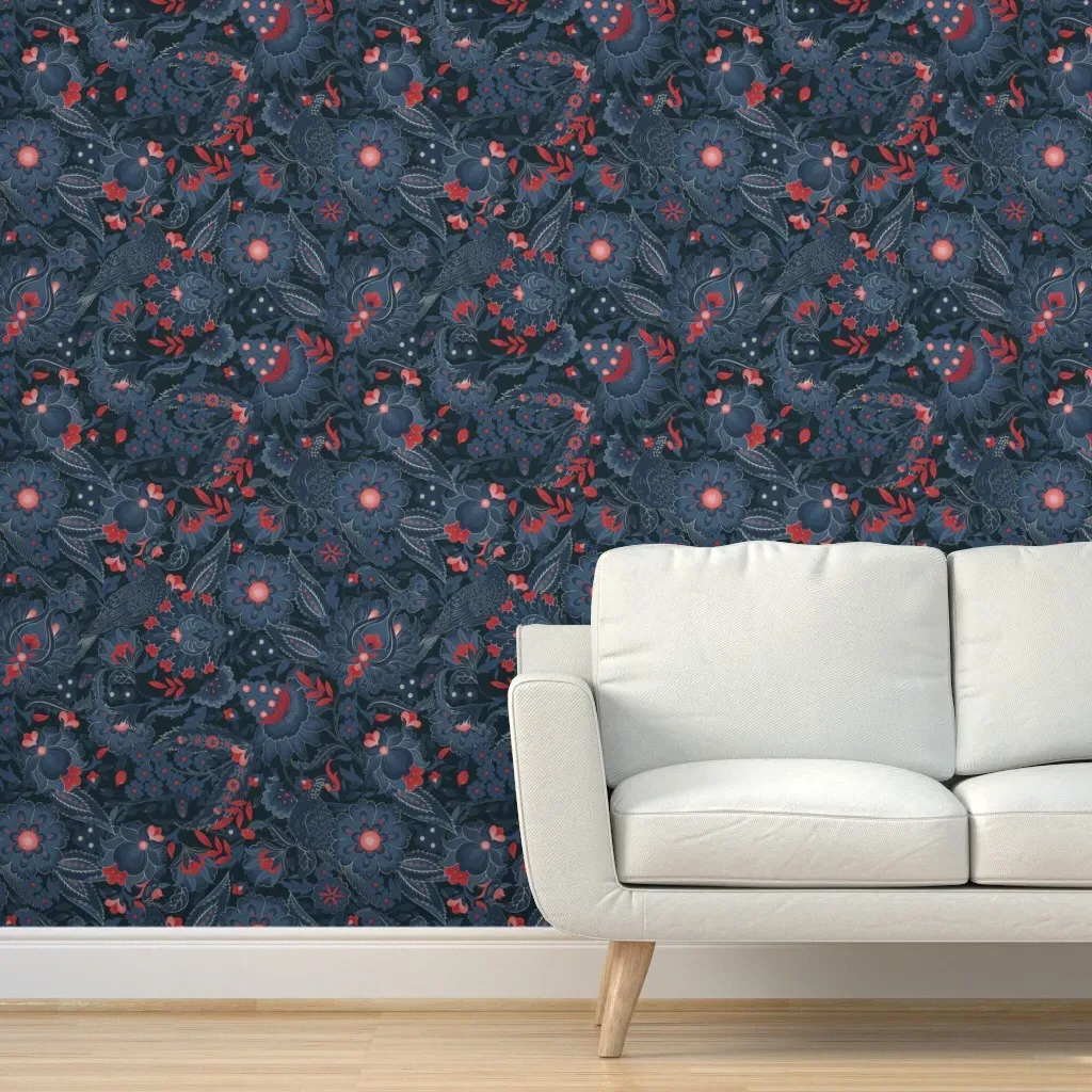 Blue Chintz Garden Large Scale Peel and Stick Wallpaper - Navy Blue product