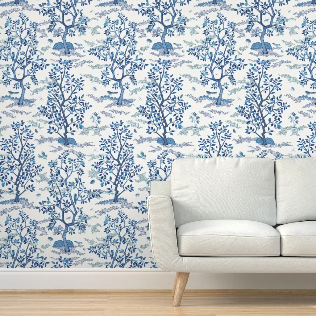 Blue Citrus Grove Toile Peel and Stick Wallpaper - Blue, Gray product