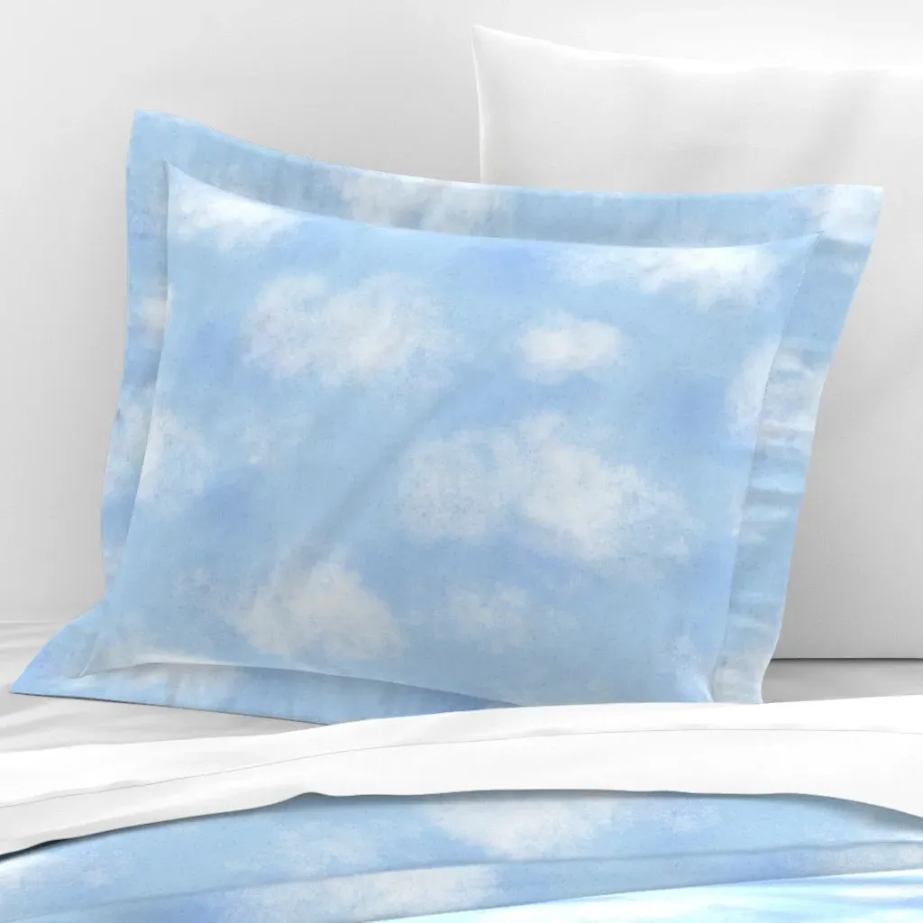 Blue Cloudy Sky Standard Flanged Cushion Cover - Light Blue, Cotton Sateen product