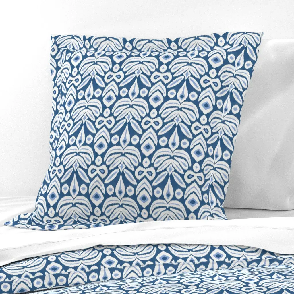 Blue Cornflower Bloom Ikat Euro Pillow Sham - Navy Blue product