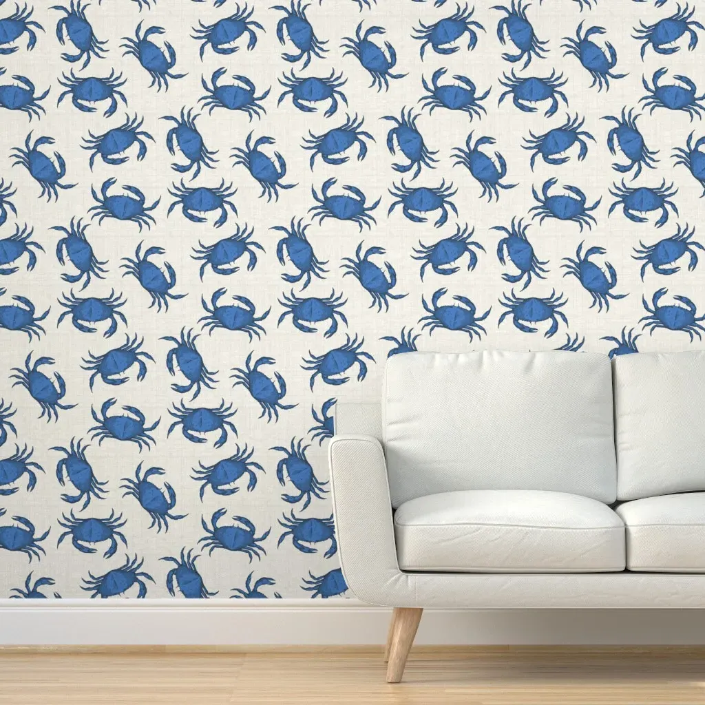 Blue Crab Peel and Stick Wallpaper - Blue, White product