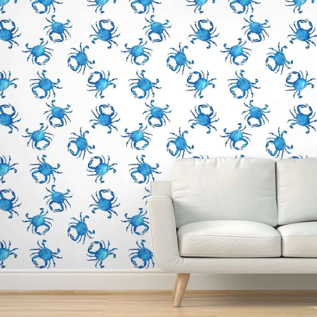 Blue Crabs Peel and Stick Wallpaper - Blue, White product
