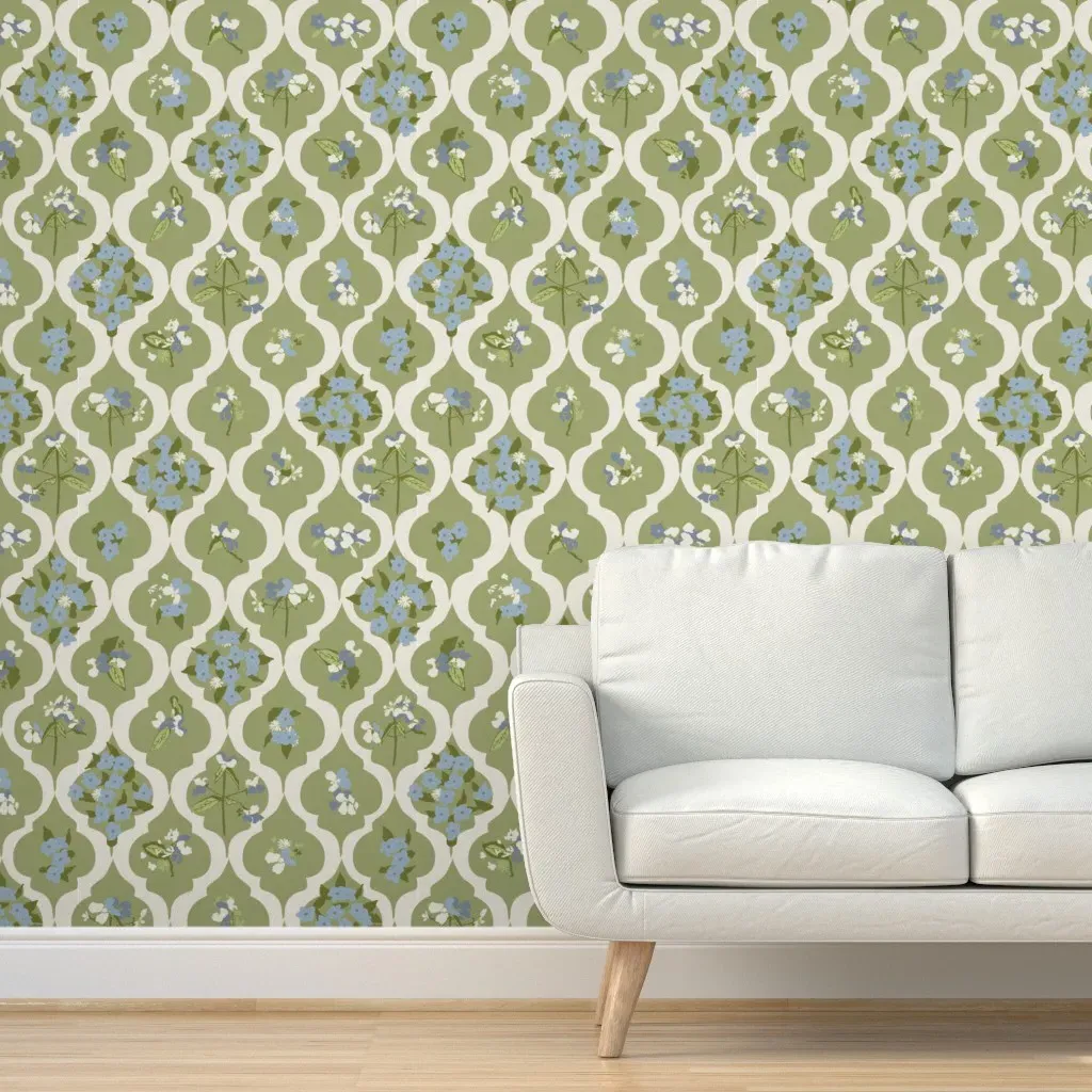 Blue Eyed Mary Olive Peel and Stick Wallpaper - Sage Green product