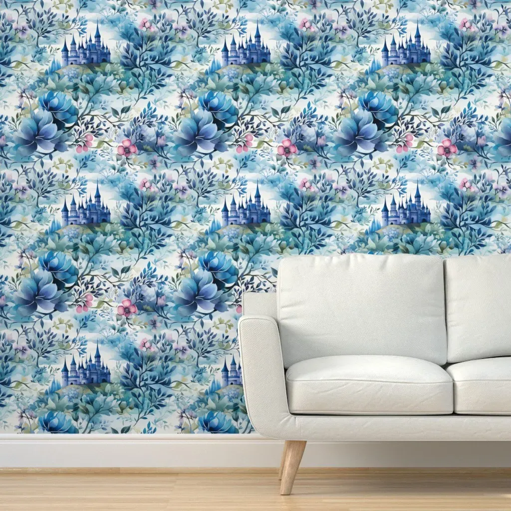 Blue Floral Cinderella Ice Castle Peel and Stick Wallpaper - Blue product