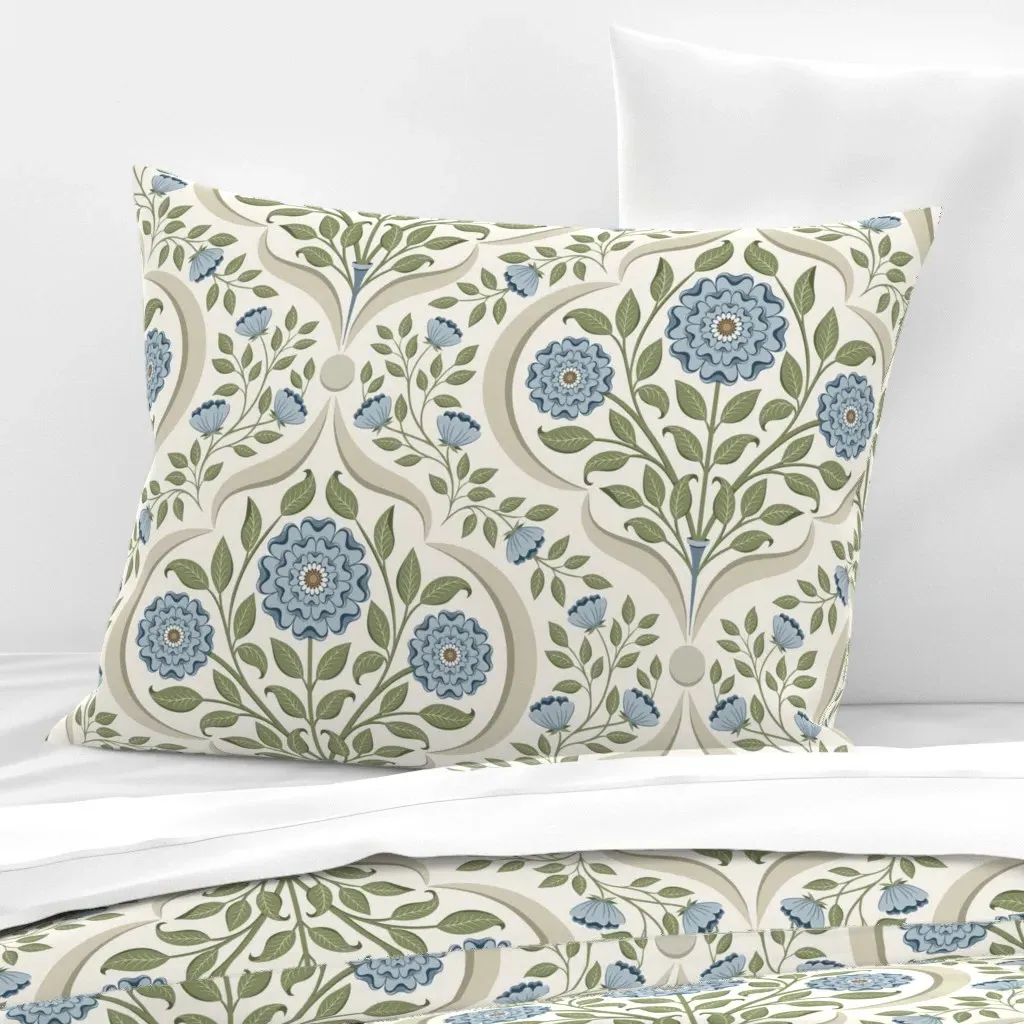 Blue Floral Standard Knife Edge Pillow Cover - Dusty Blue, Cotton Sateen product