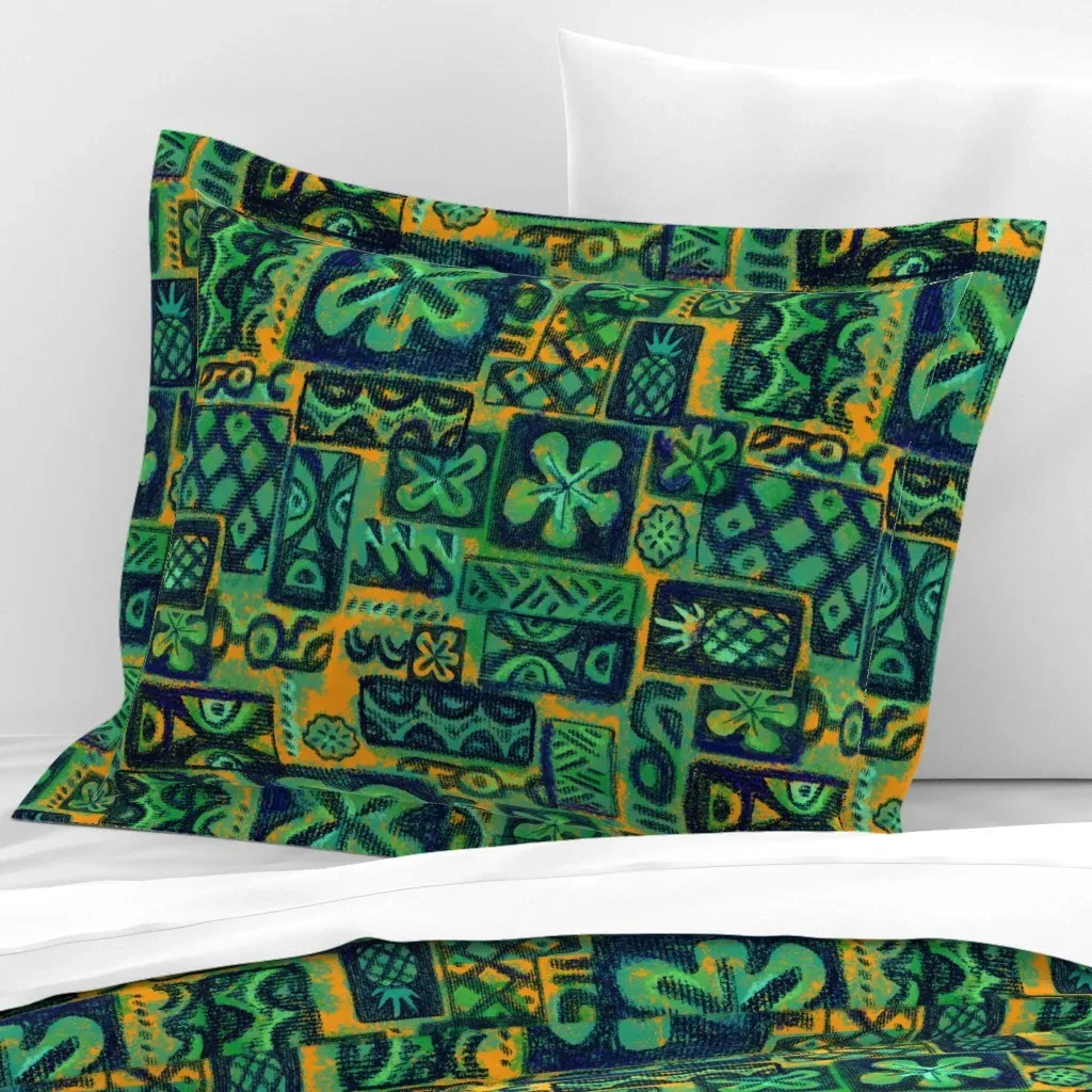 Blue Flower Standard Flanged Pillowcase - Teal, Cotton Sateen product