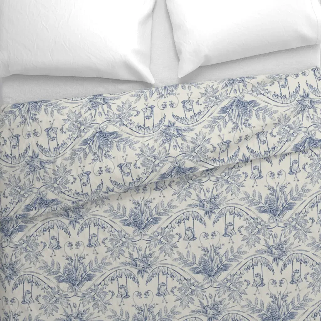 Blue Frogs In A Flower Garden Duvet Cover - Blue alternate view