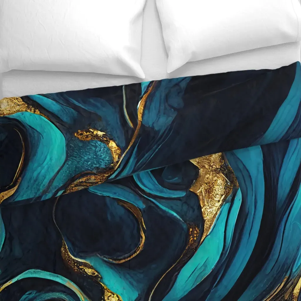 Blue Gold Luxury Marble Duvet Cover - Teal alternate view