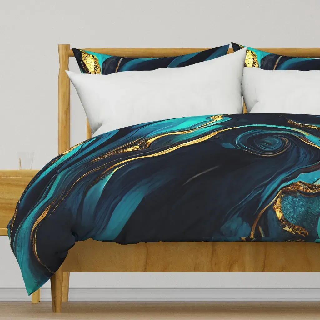 Blue Gold Luxury Marble Duvet Cover - Teal product