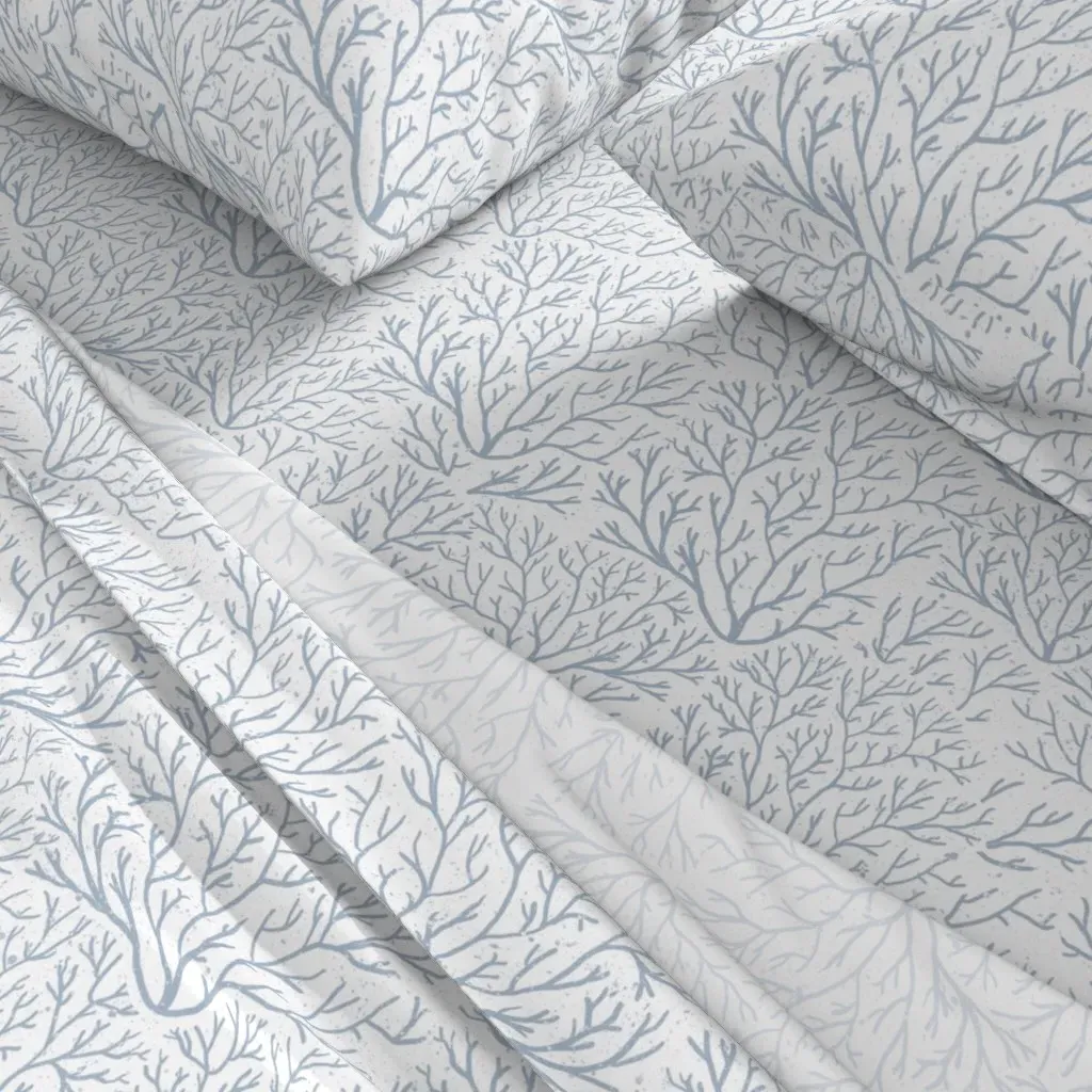 Blue Gray Fan Coral Reef Queen Sheet Set - Light Blue alternate view