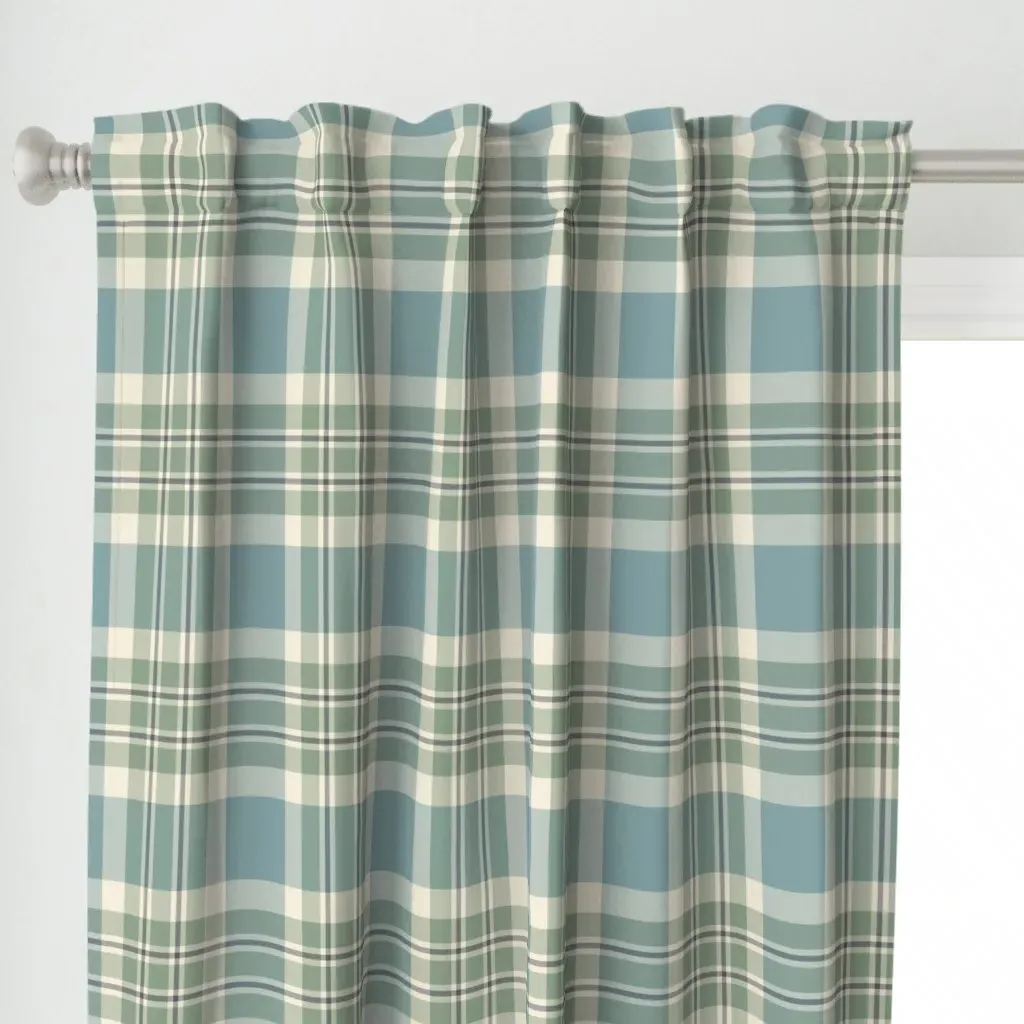 Blue Green & Cream Plaid Curtain Panel - Dusty Blue alternate view