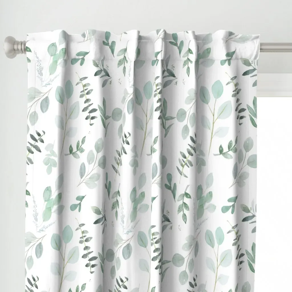 Blue Green Eucalyptus Curtain Panel - Sage Green alternate view