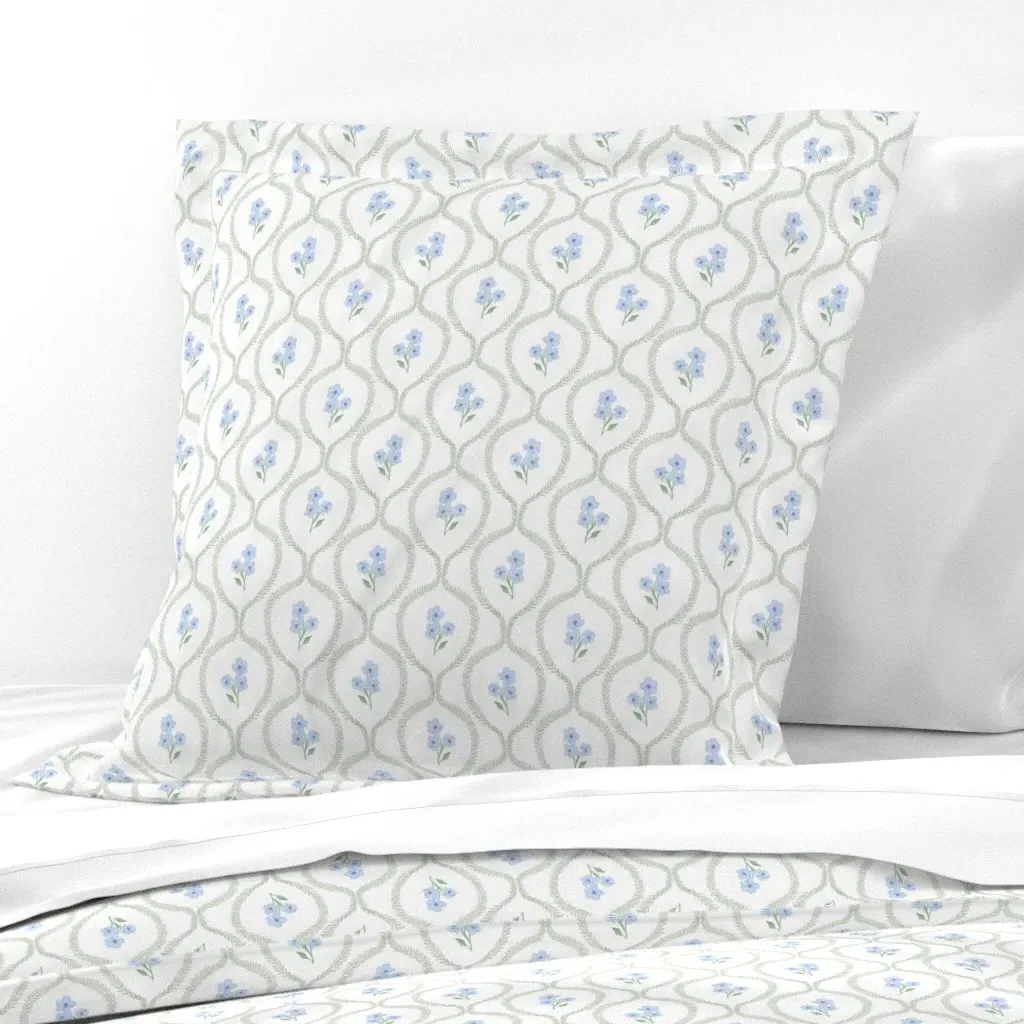 Blue & Green Forget-Me-Not Leaf Trellis Euro Pillow Sham - Light Blue product