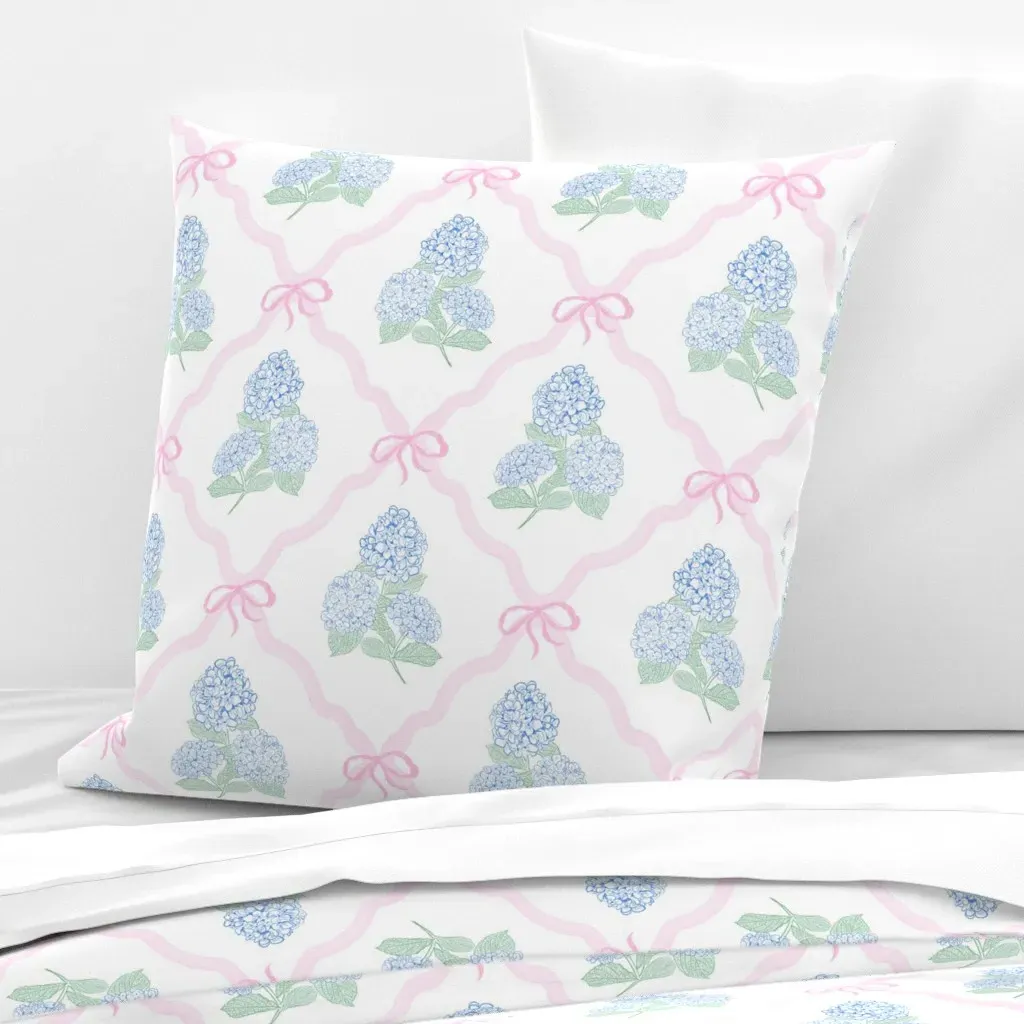 Blue & Green Hydrangea Trellis with Bows Euro Pillow Sham - Blue product
