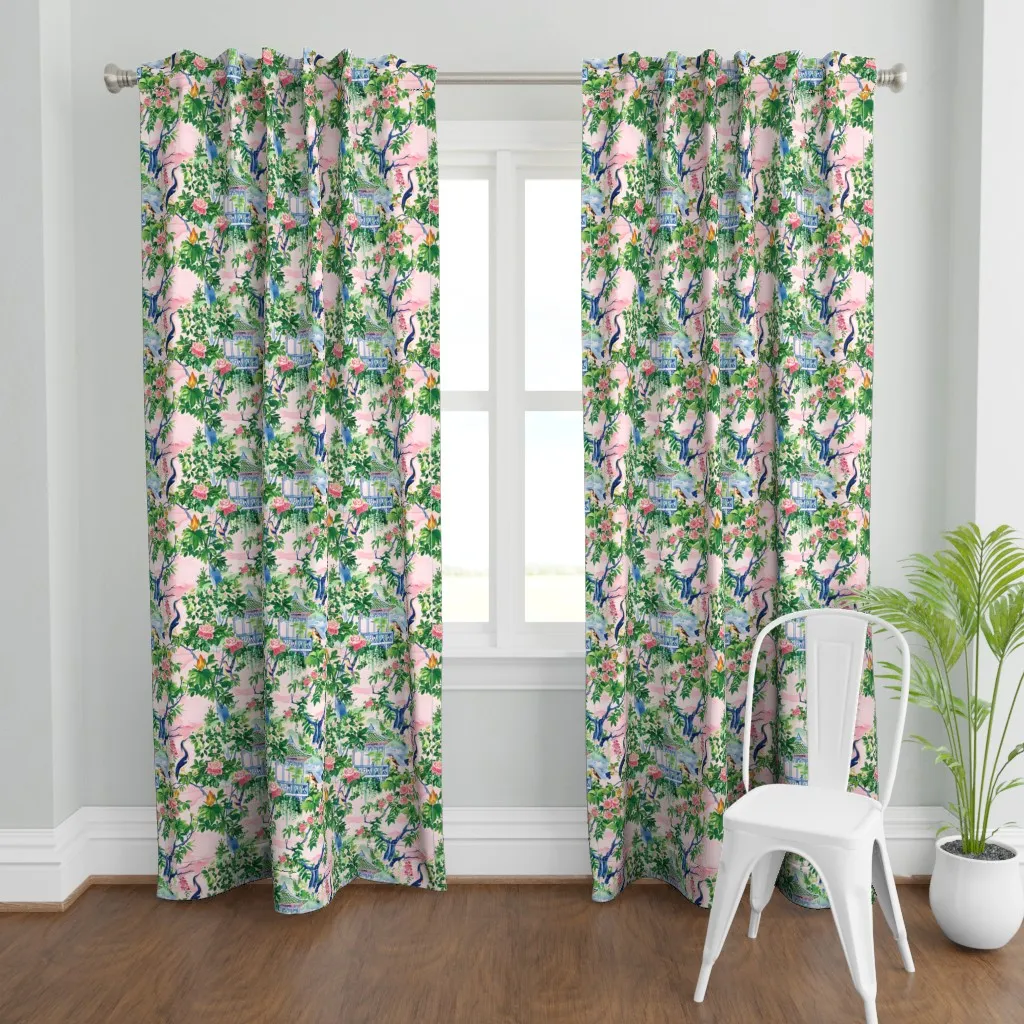 Blue Heron In Chinoiserie Curtain Panel - Pink product