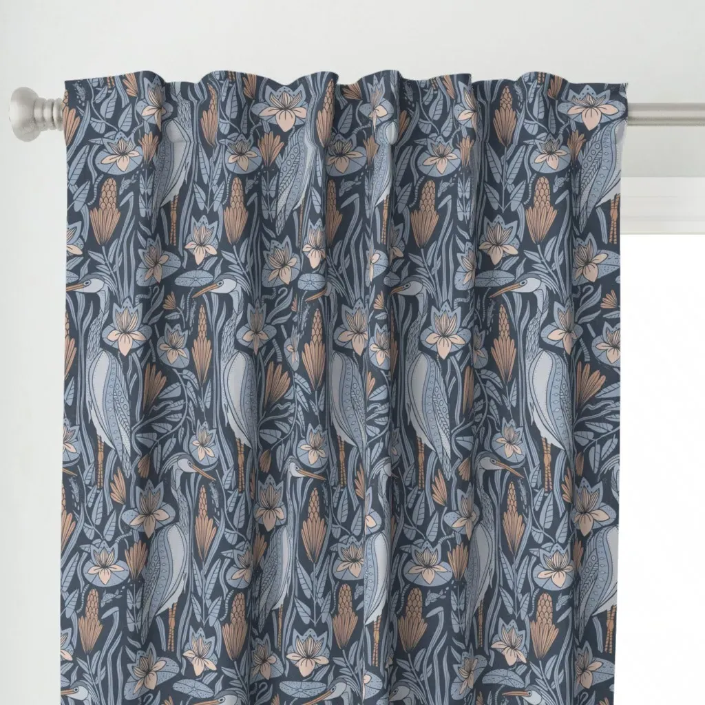 Blue Heron Large Dark Curtain Panel - Dusty Blue alternate view