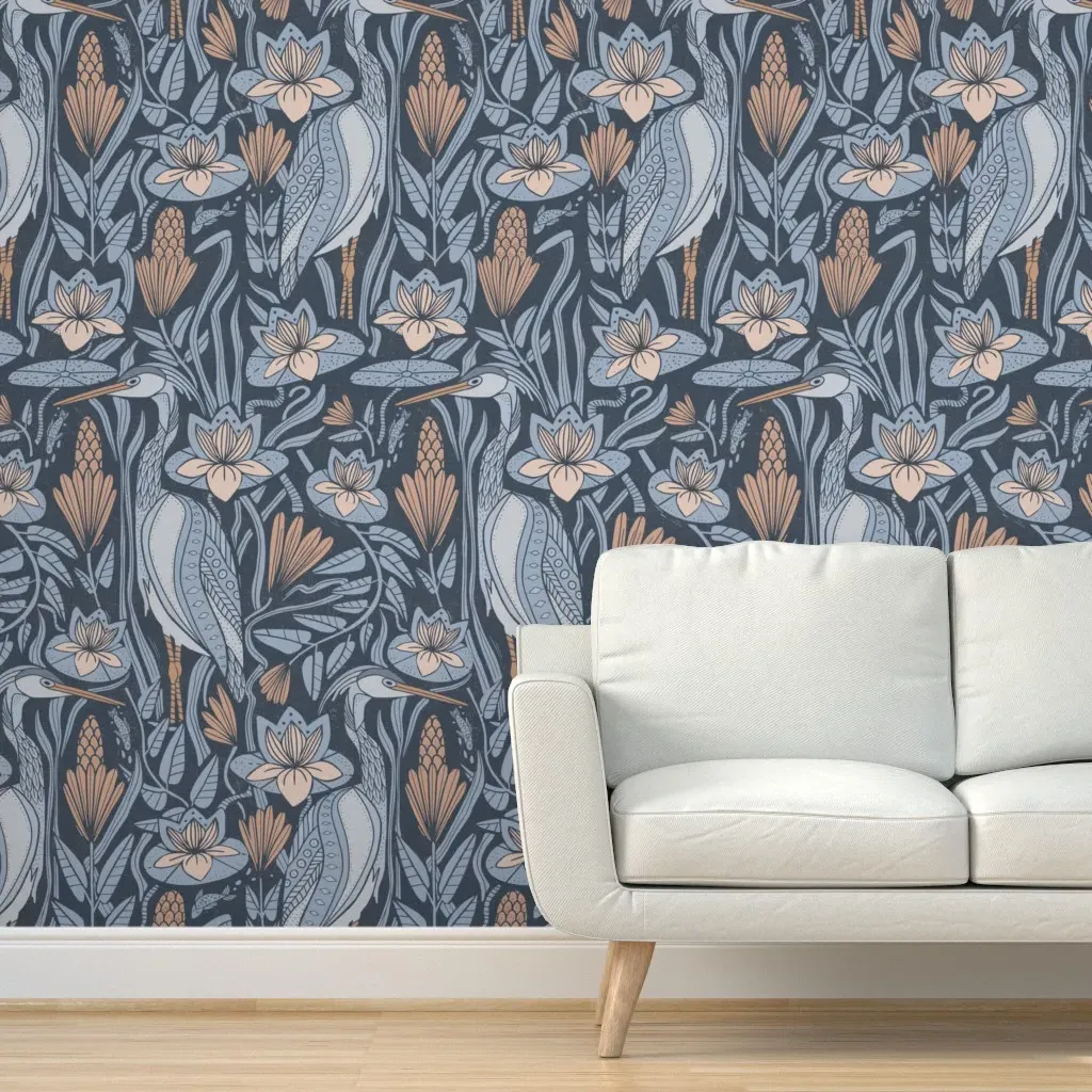 Blue Heron Large Dark Muted Peel and Stick Wallpaper - Dusty Blue product