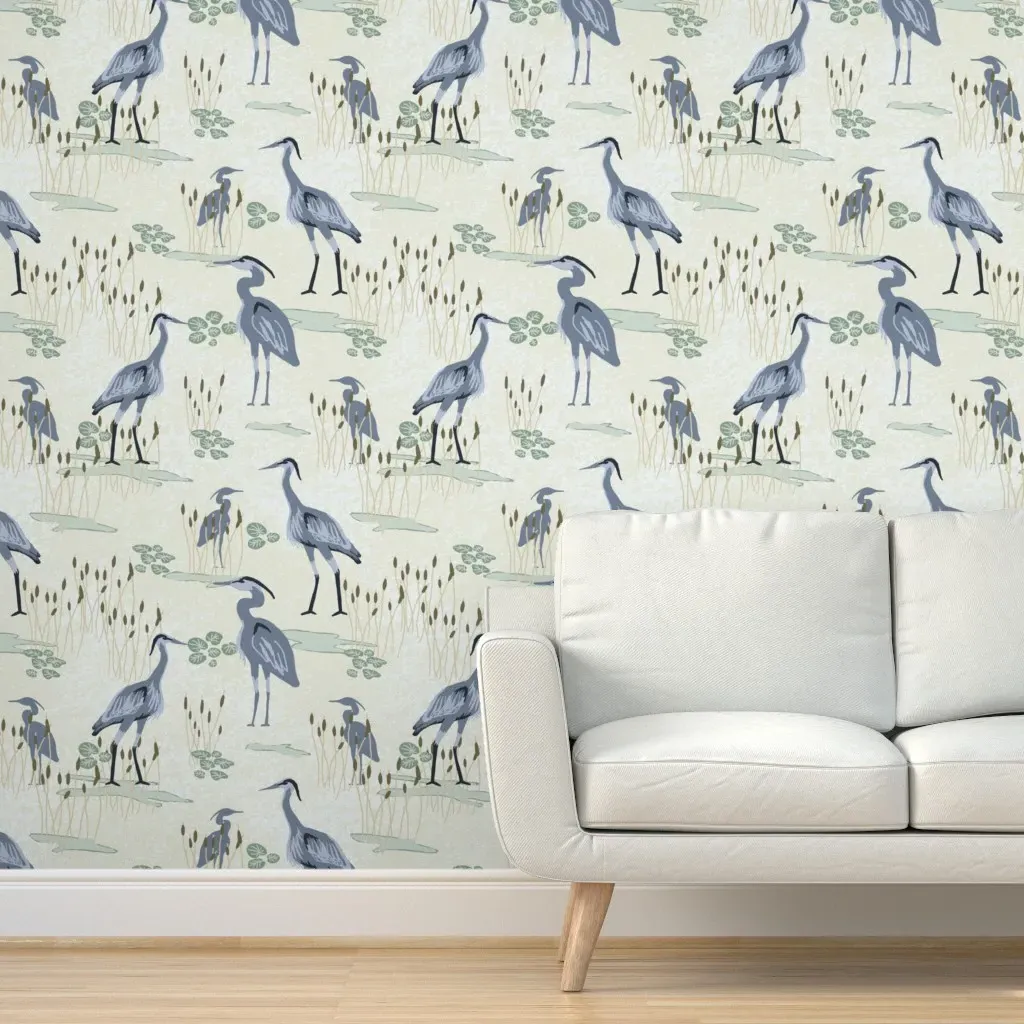 Blue Herons At The Lake Peel and Stick Wallpaper - Blue-Gray product