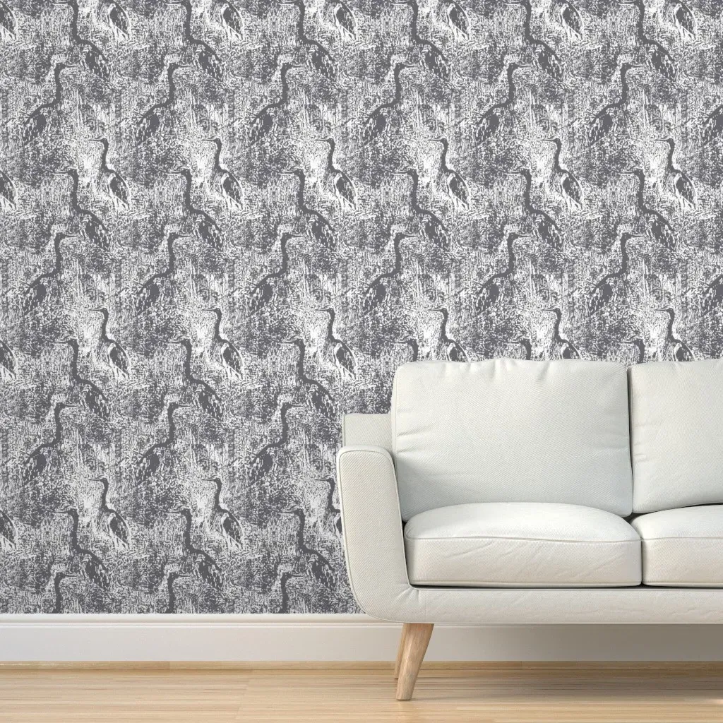 Blue Herons In The Marsh Peel and Stick Wallpaper - Gray product