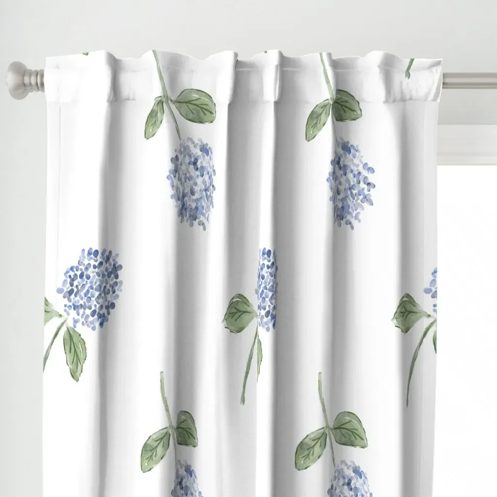 Blue Hydrangea Curtain Panel - Blue, White alternate view