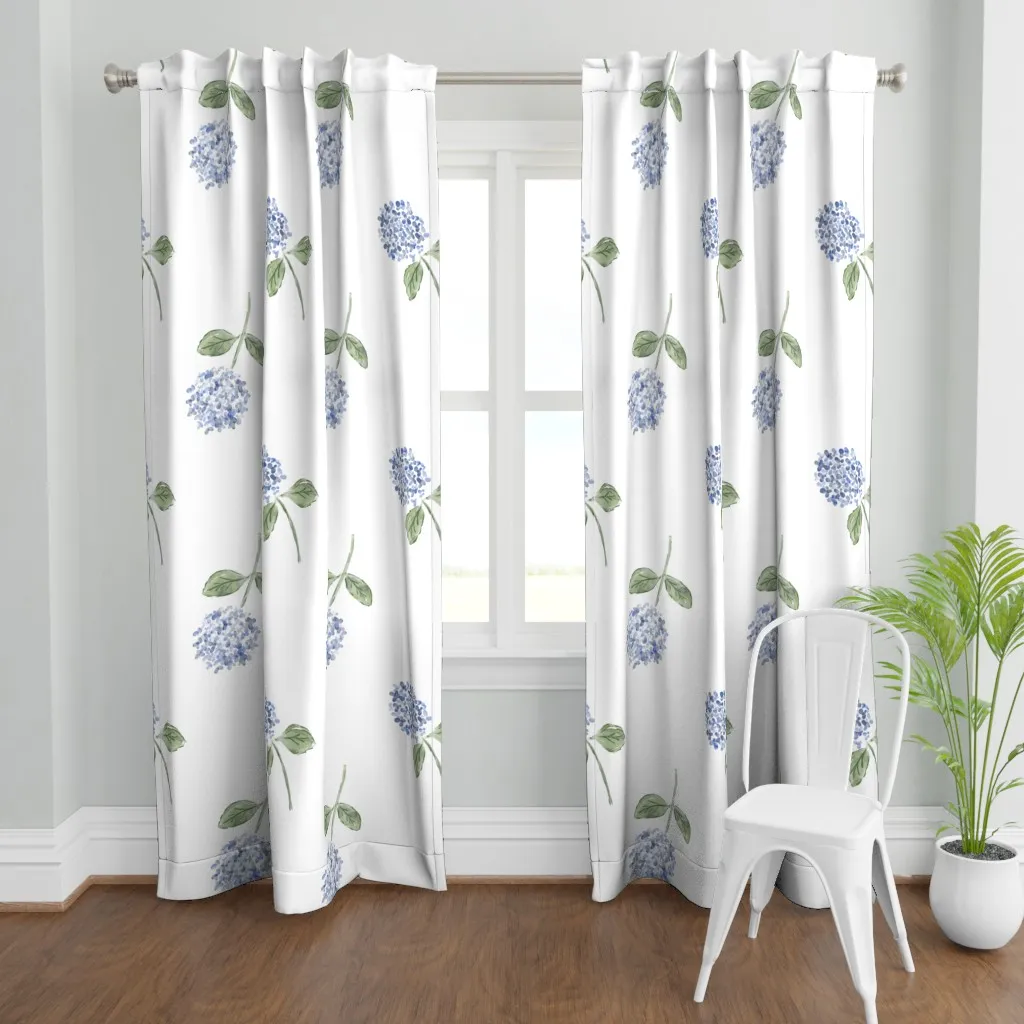 Blue Hydrangea Curtain Panel - Blue, White product