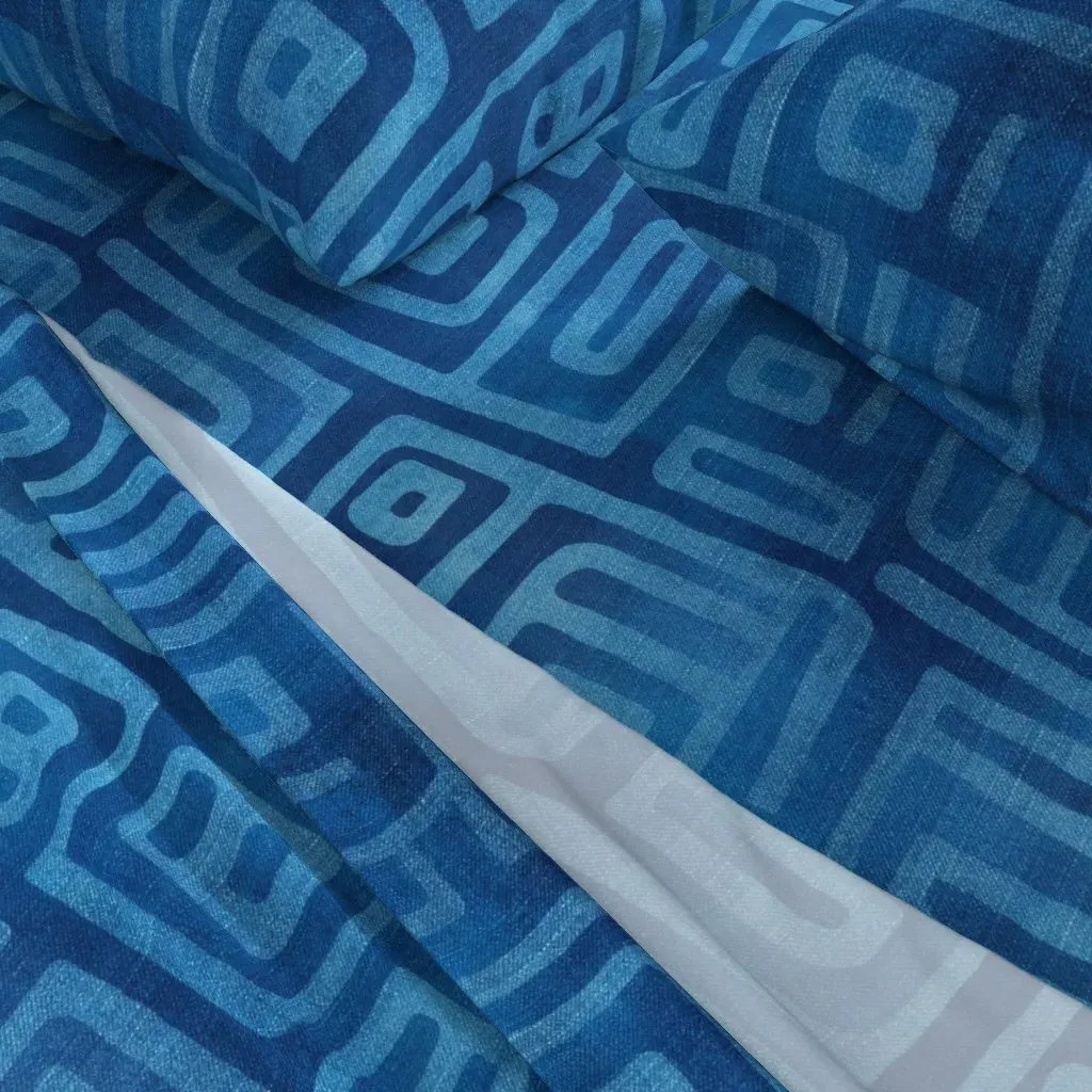 Blue Jeans Tie Dye Tribal Distressed Denim Full Sheet Set - Indigo Blue alternate view