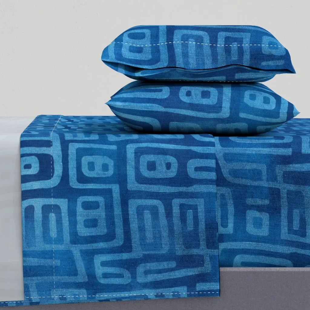 Blue Jeans Tie Dye Tribal Distressed Denim Full Sheet Set - Indigo Blue product
