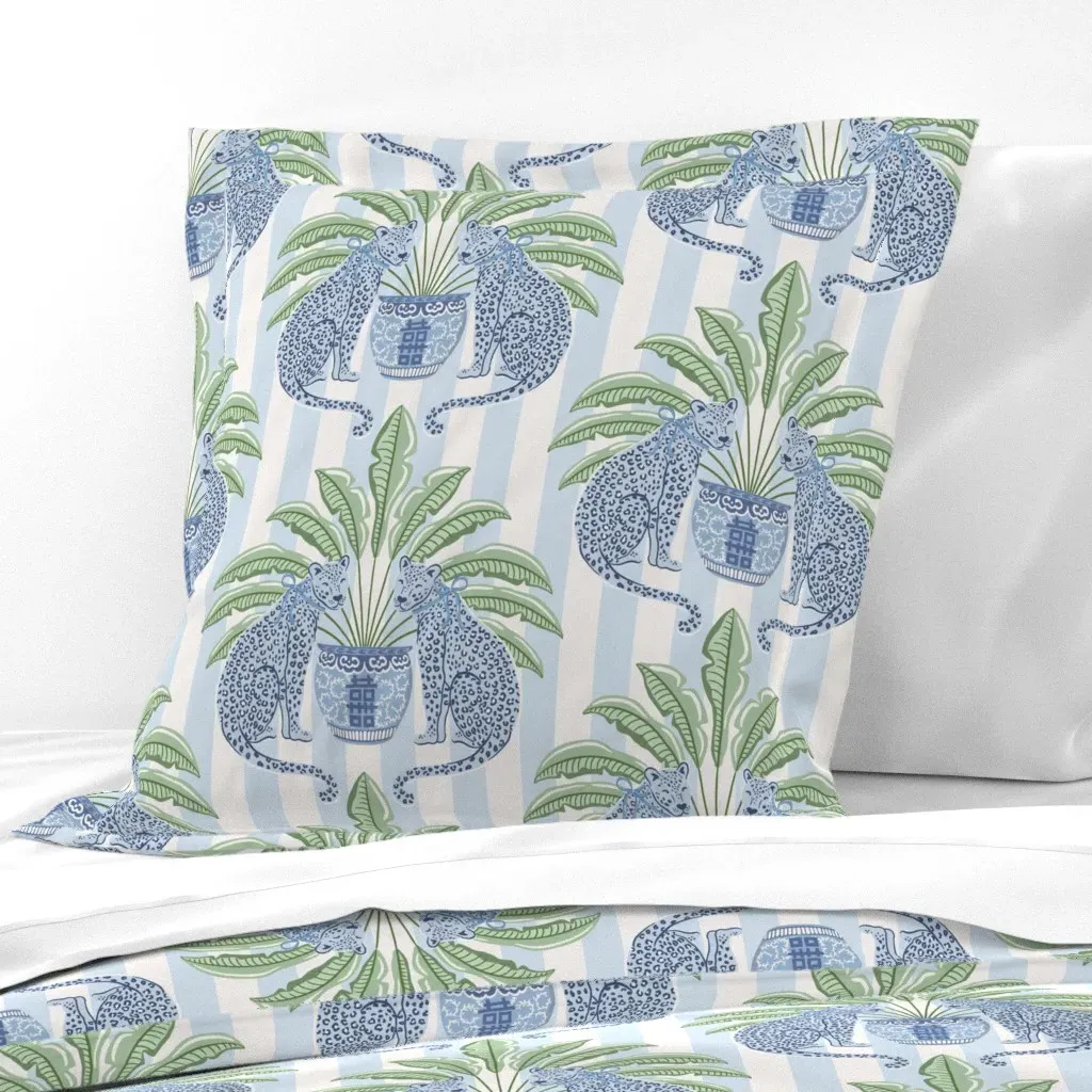 Blue Leopard Ginger Jar Stripes Large Euro Pillow Sham - Blue product