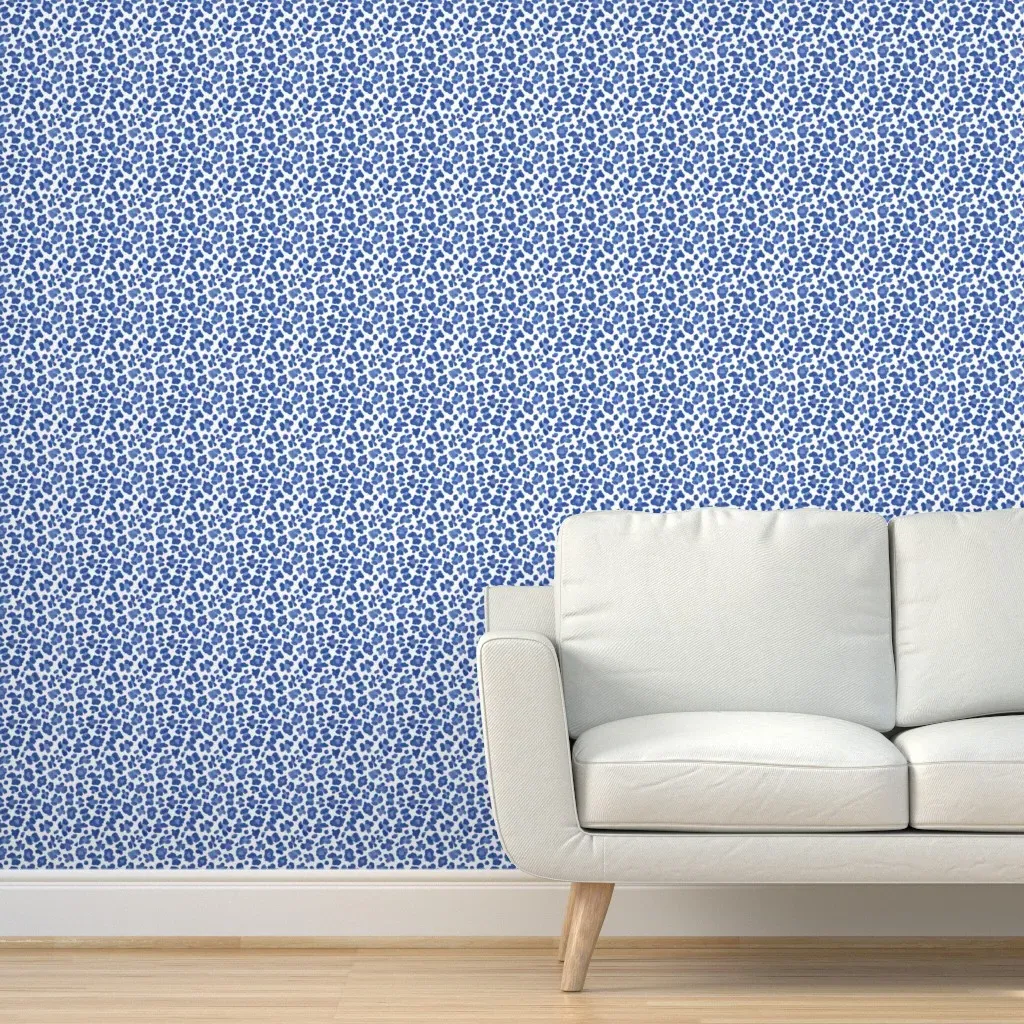 Blue Leopard Print Peel and Stick Wallpaper - Blue, White product