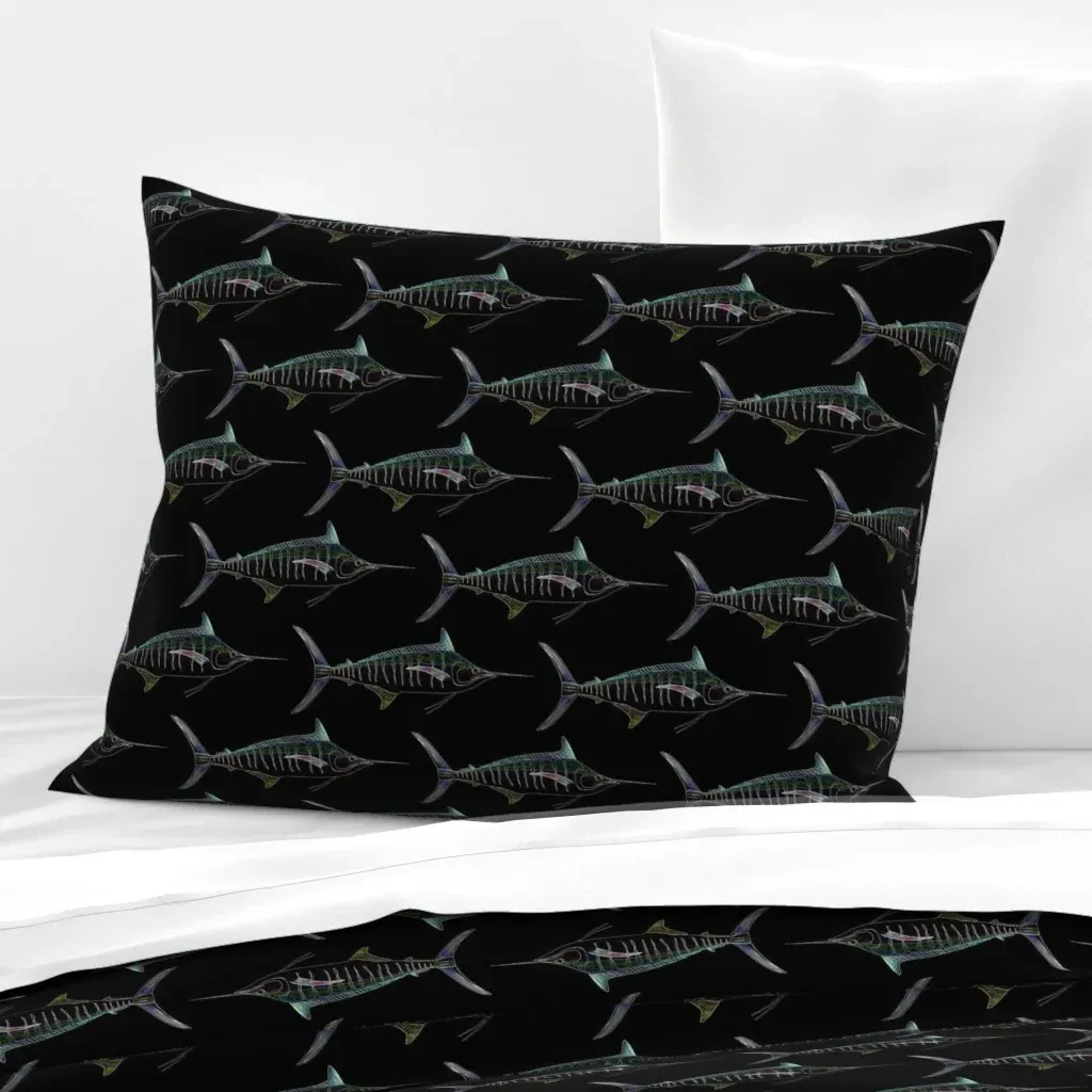 Blue Marlin Lines Standard Knife Edge Cushion - Teal, Cotton Sateen product