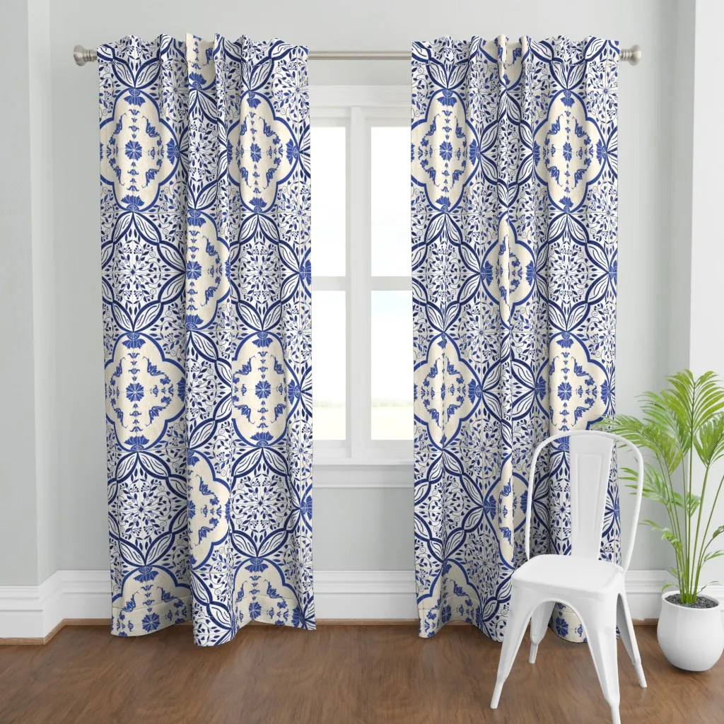 Blue Mediterane Tiles Curtain Panel - Blue product