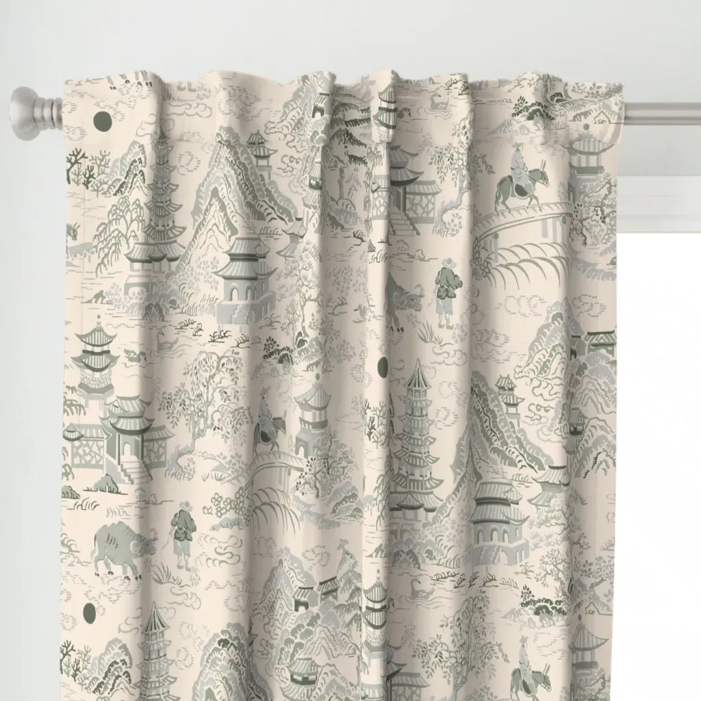 Blue Mountain-Aqua1 Curtain Panel - Light Gray alternate view