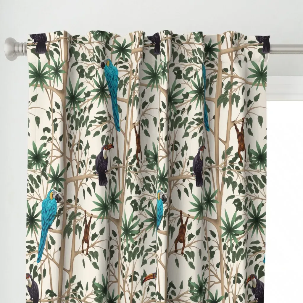 Blue Parrots And Pelicans Curtain Panel - Teal alternate view