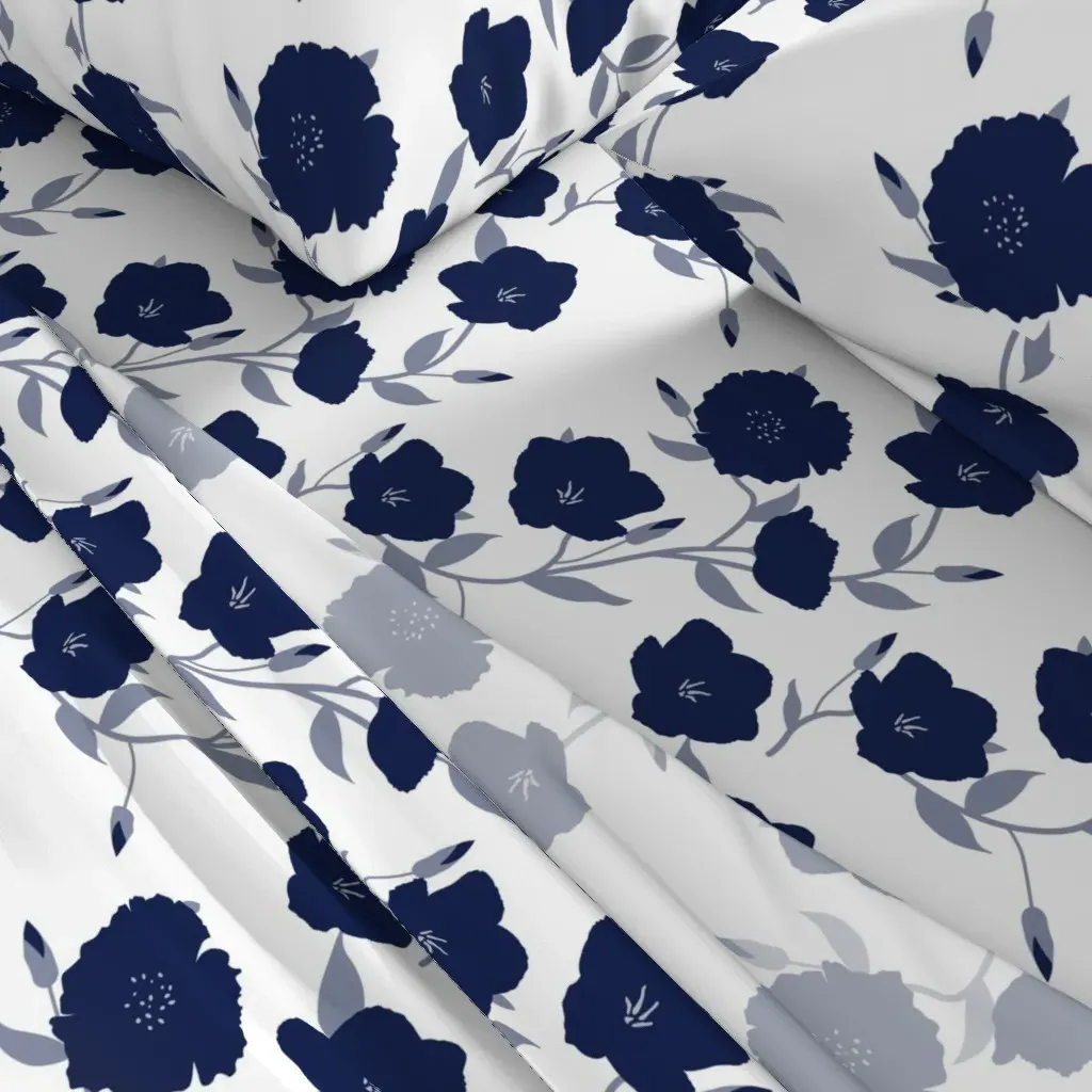 Blue Poppies In Daylight Queen Sheet Set - Navy Blue alternate view