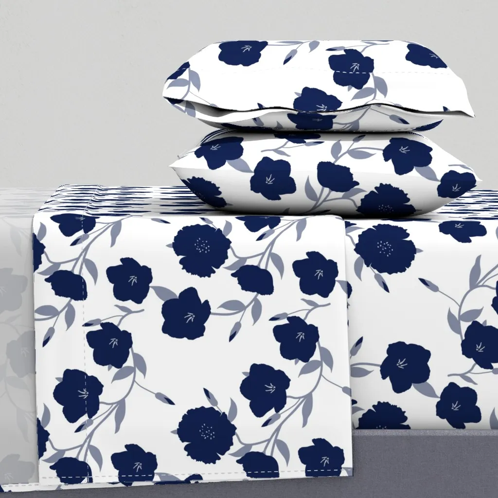 Blue Poppies In Daylight Queen Sheet Set - Navy Blue product